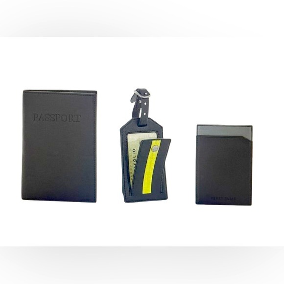 Men’s 3-Piece Leather Travel Accessory Gift Set Black - Picture 1 of 6